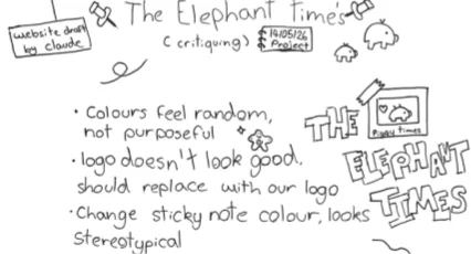 Handwritten design critique of a student newspaper website