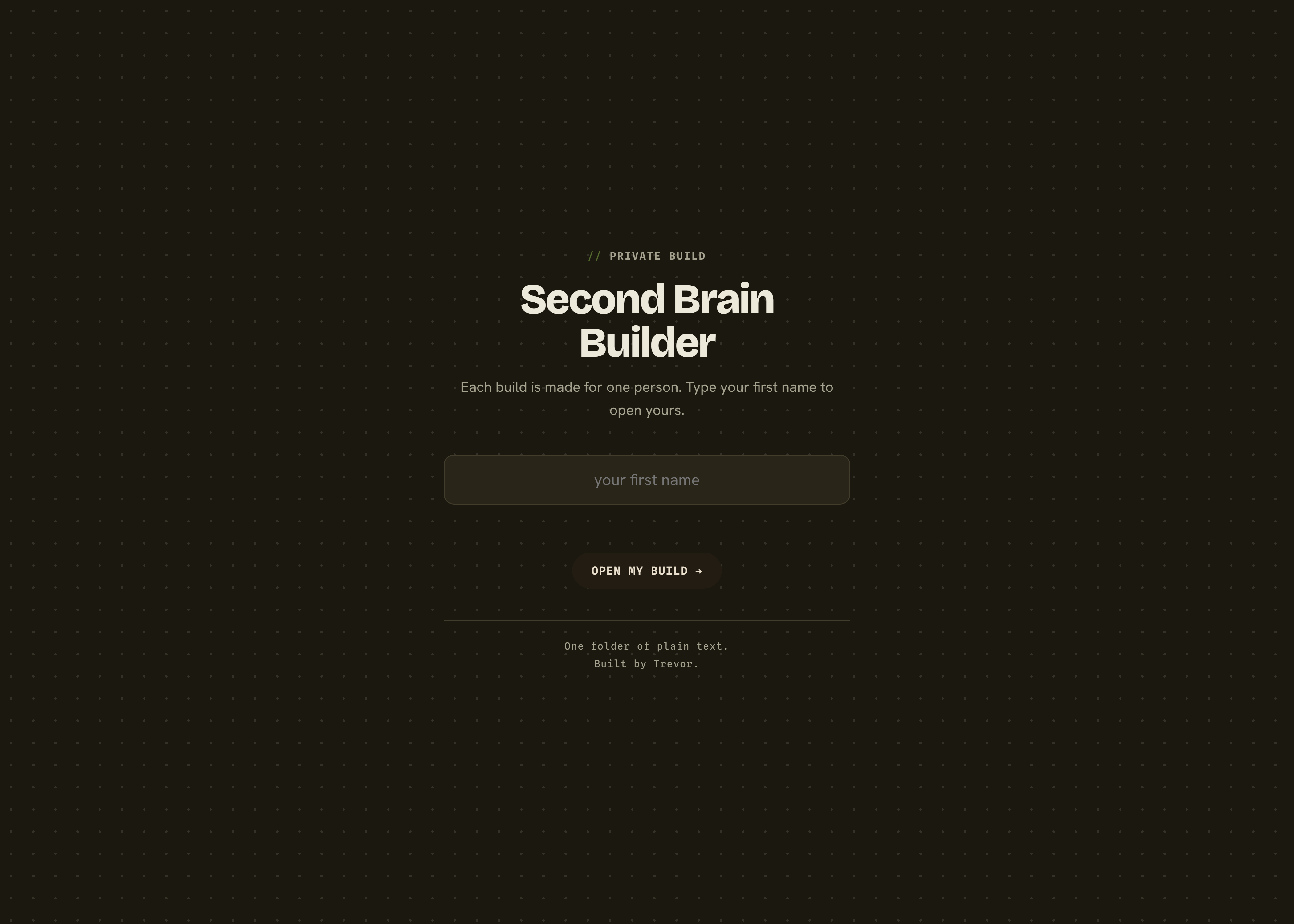 Second Brain Builder website with its personalised-build entry form