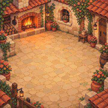 Hearth courtyard, habitat artwork for the planned Fire Legendary