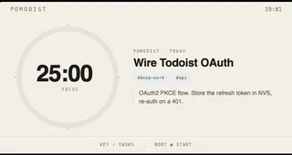 Pomodoist interface reference showing a 25-minute timer and one task