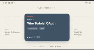 Pomodoist interface reference for choosing a task with two buttons
